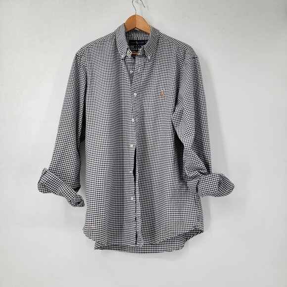 Ralph Lauren Blue Label Shirt Men's XL Black White Gingham Checkered Button Down - Picture 1 of 14